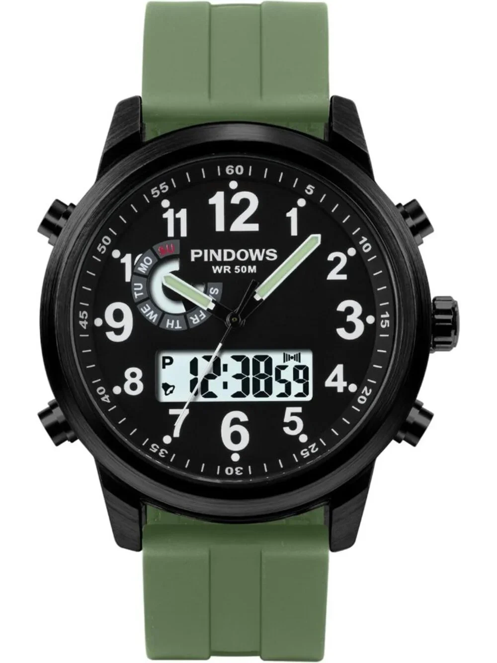 Men's Black Green Analog Waterproof Military Multifunctional LED Digital Watch